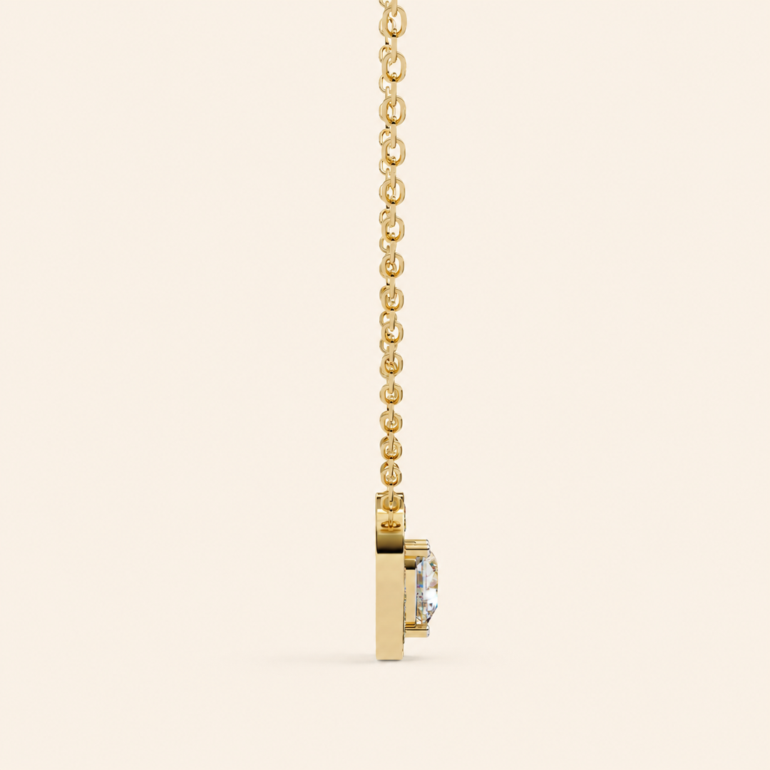 Side View Of Heart Cut Necklace In Pave Prong Setting