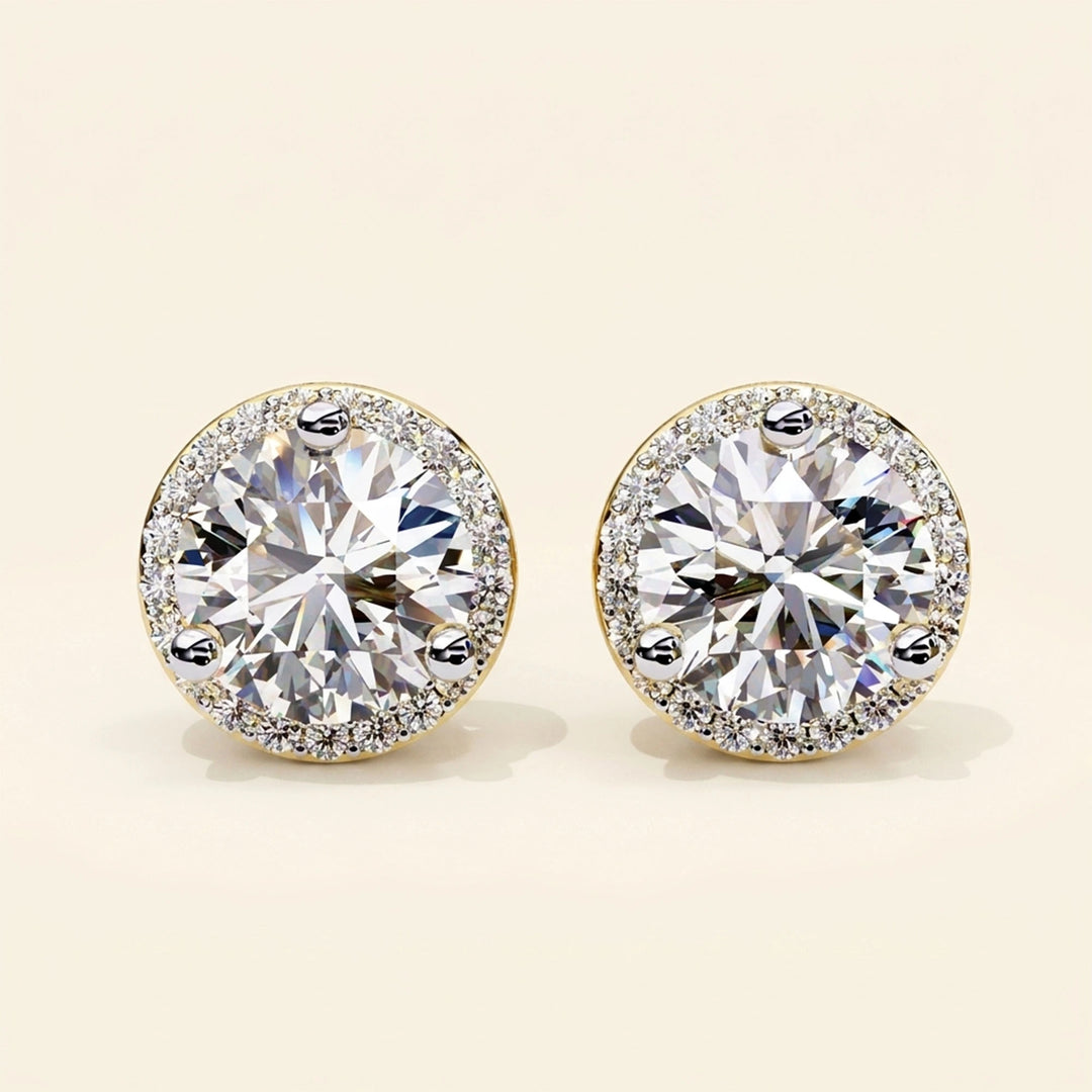 Round Halo Stud Earrings Classic Bezel Look