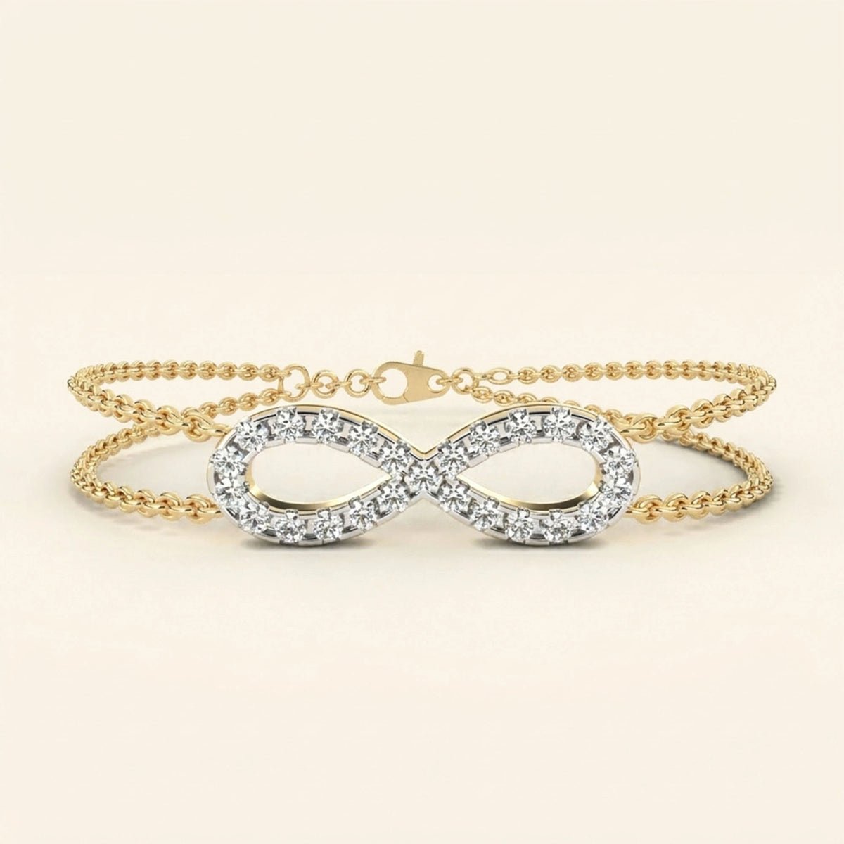 Front view of infinity bracelet with double chain