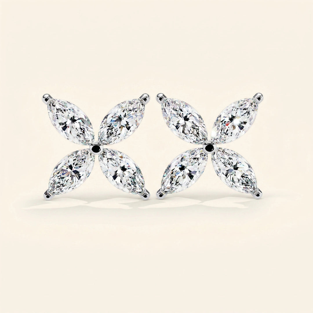 Earrings Studs Floral Marquise Cluster Design