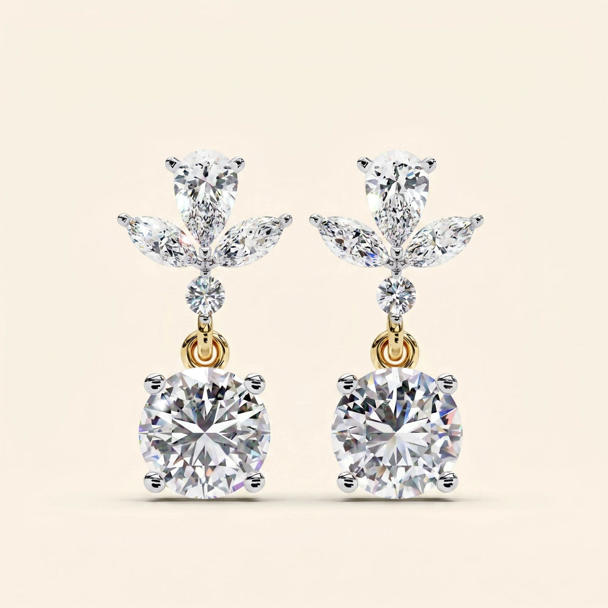 Front view of drop round earrings