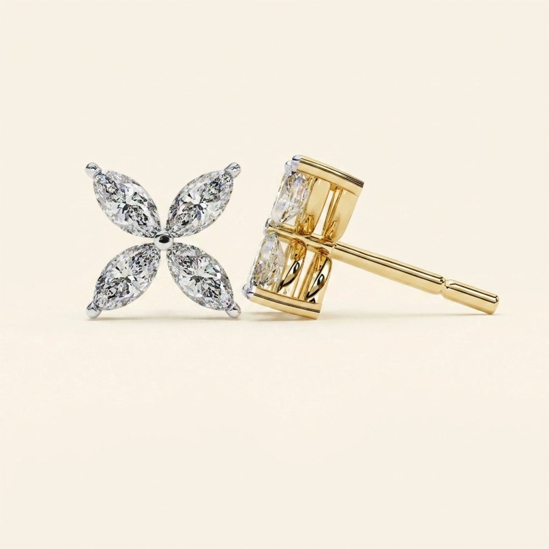 Earrings Studs Floral Marquise Cluster Design