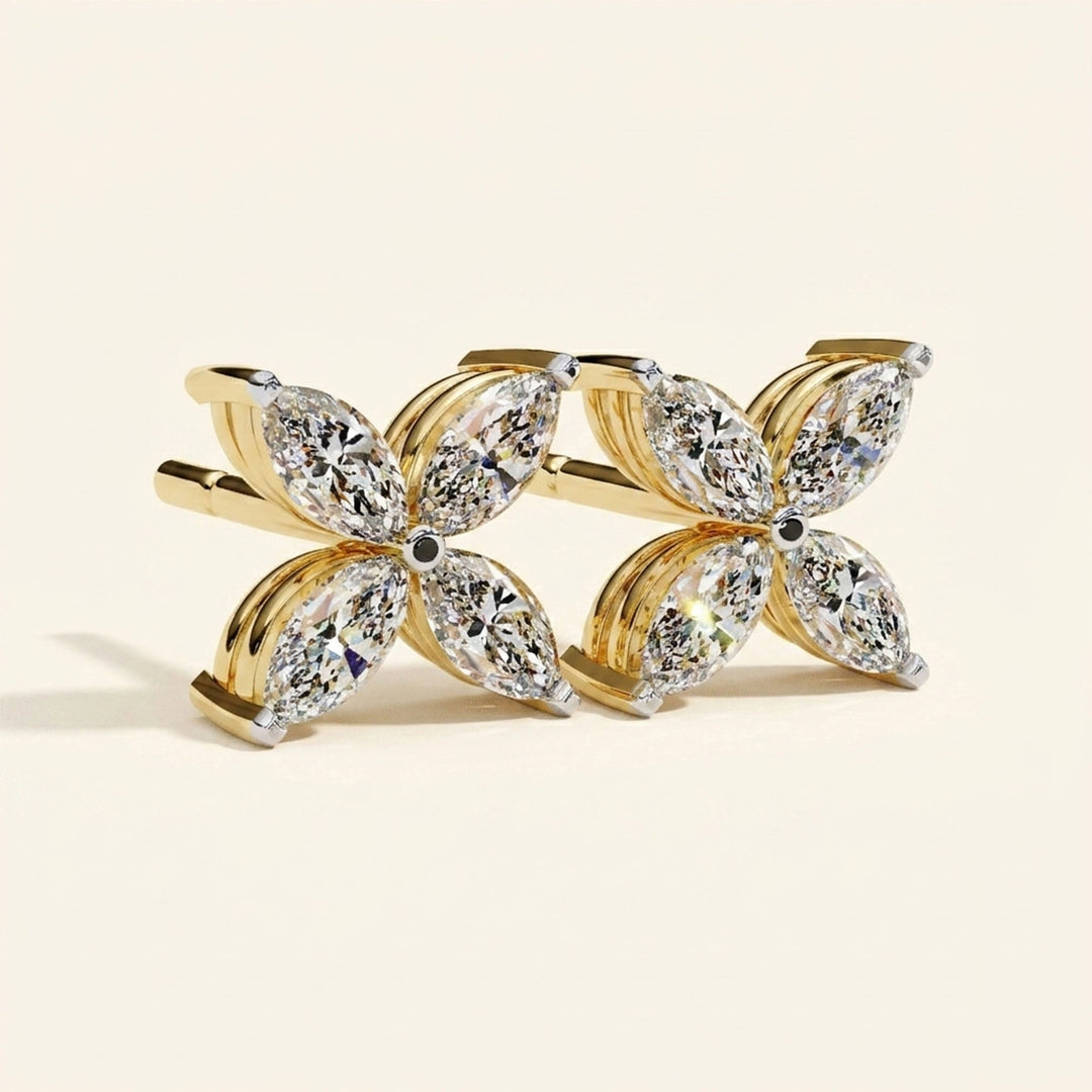 Earrings Studs Floral Marquise Cluster Design
