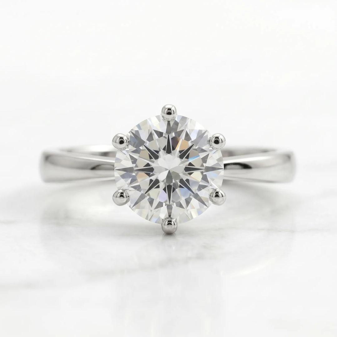 1 Ct Round six prong moissanite solitaire ring in silver