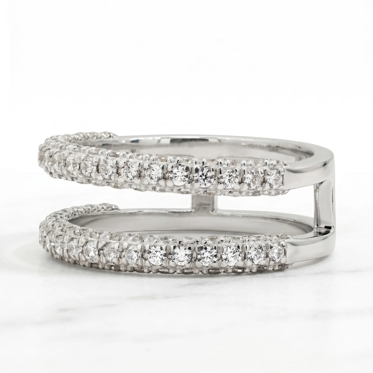 2 ct round moissanite half eternity wedding band in silver