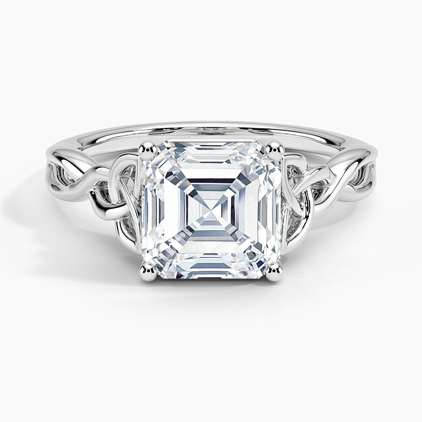 1.50 Ct Asscher Cut Twisted Moissanite Ring White Gold