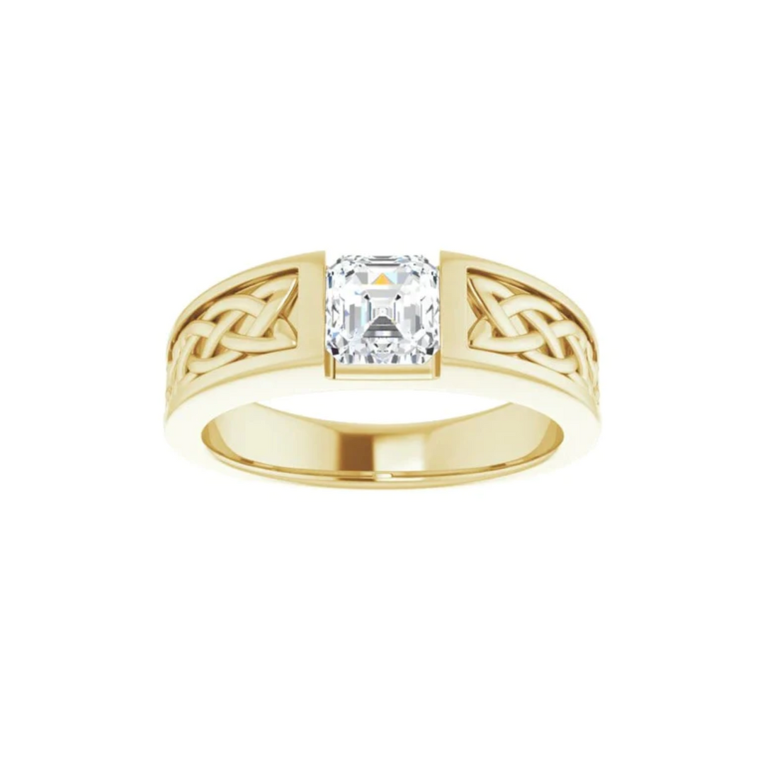 1 Carat Asscher Cut Tension Set Moissanite Ring for Men