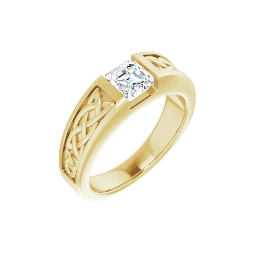 1 Carat Asscher Cut Tension Set Moissanite Ring for Men