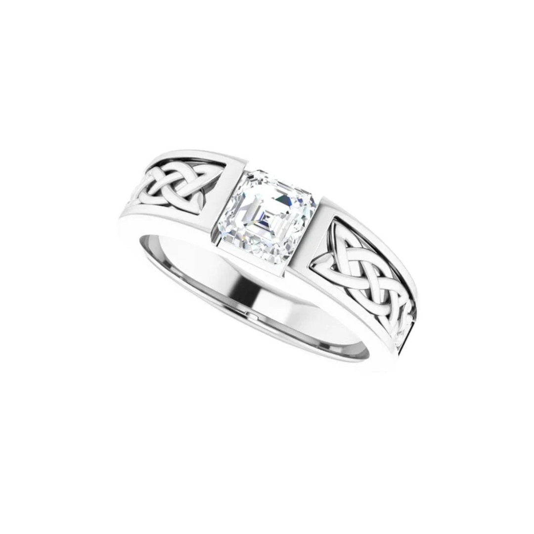 1 Carat Asscher Cut Tension Set Moissanite Ring for Men