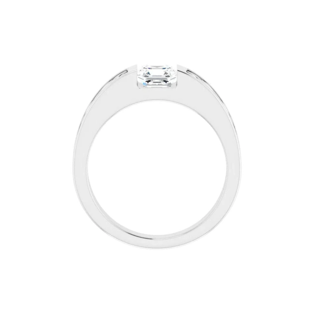 1 Carat Asscher Cut Tension Set Moissanite Ring for Men