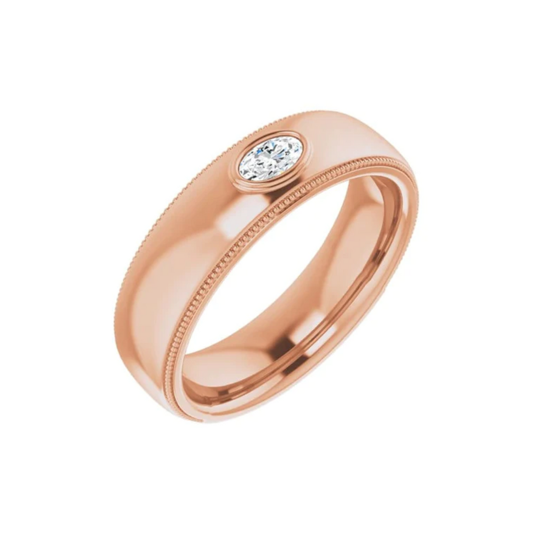 1 Carat Oval Cut Solitaire Moissanite Wedding Band For Unisex