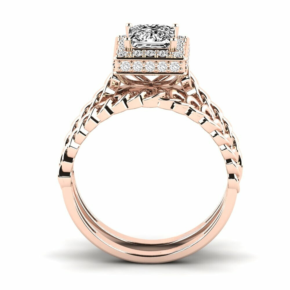 1.50 Ct Princess Cut Hidden Halo Moissanite Bridal Set Ring in Yellow Gold