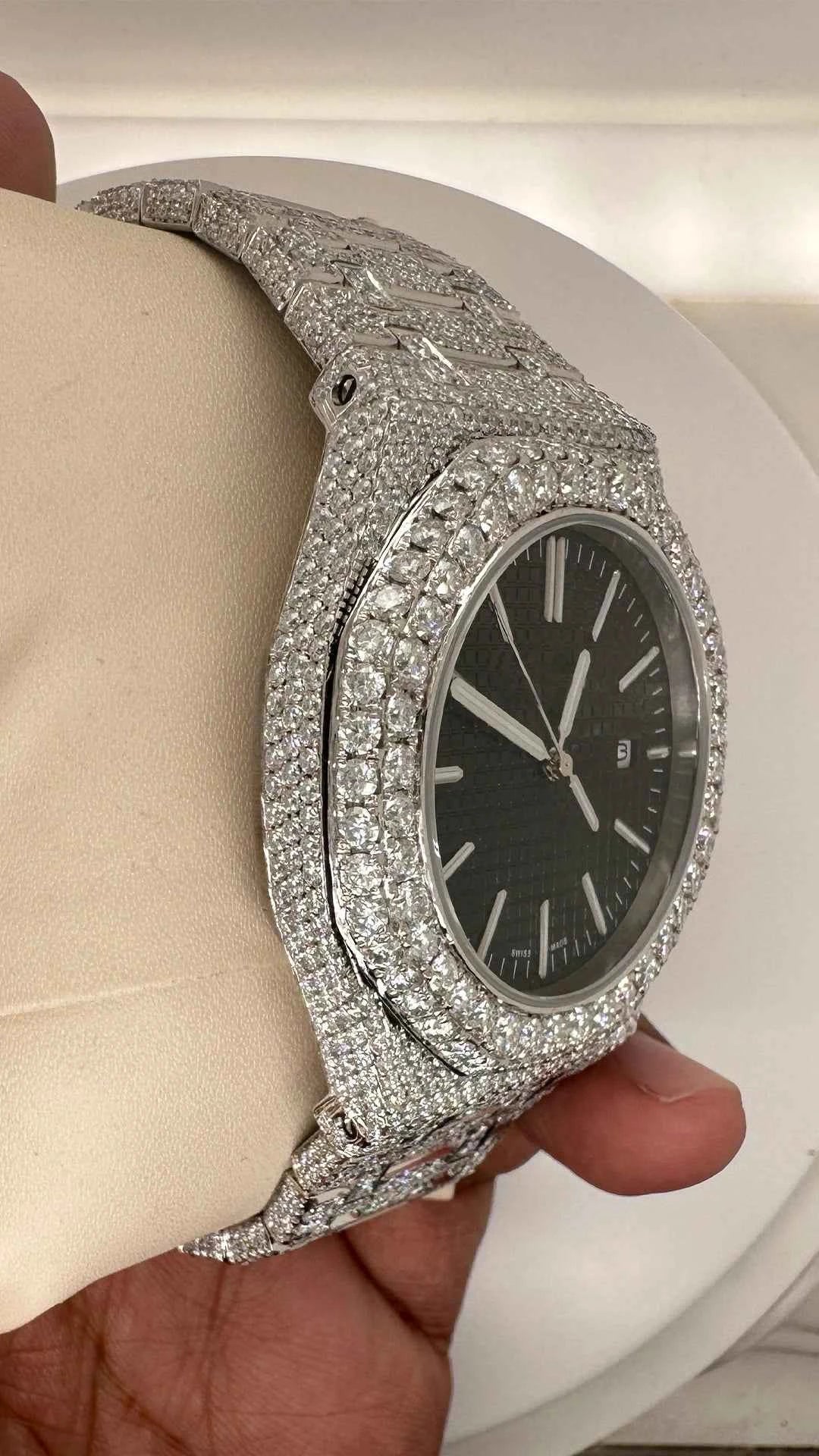 Side View of Bust Down Ap Moissanite Watch