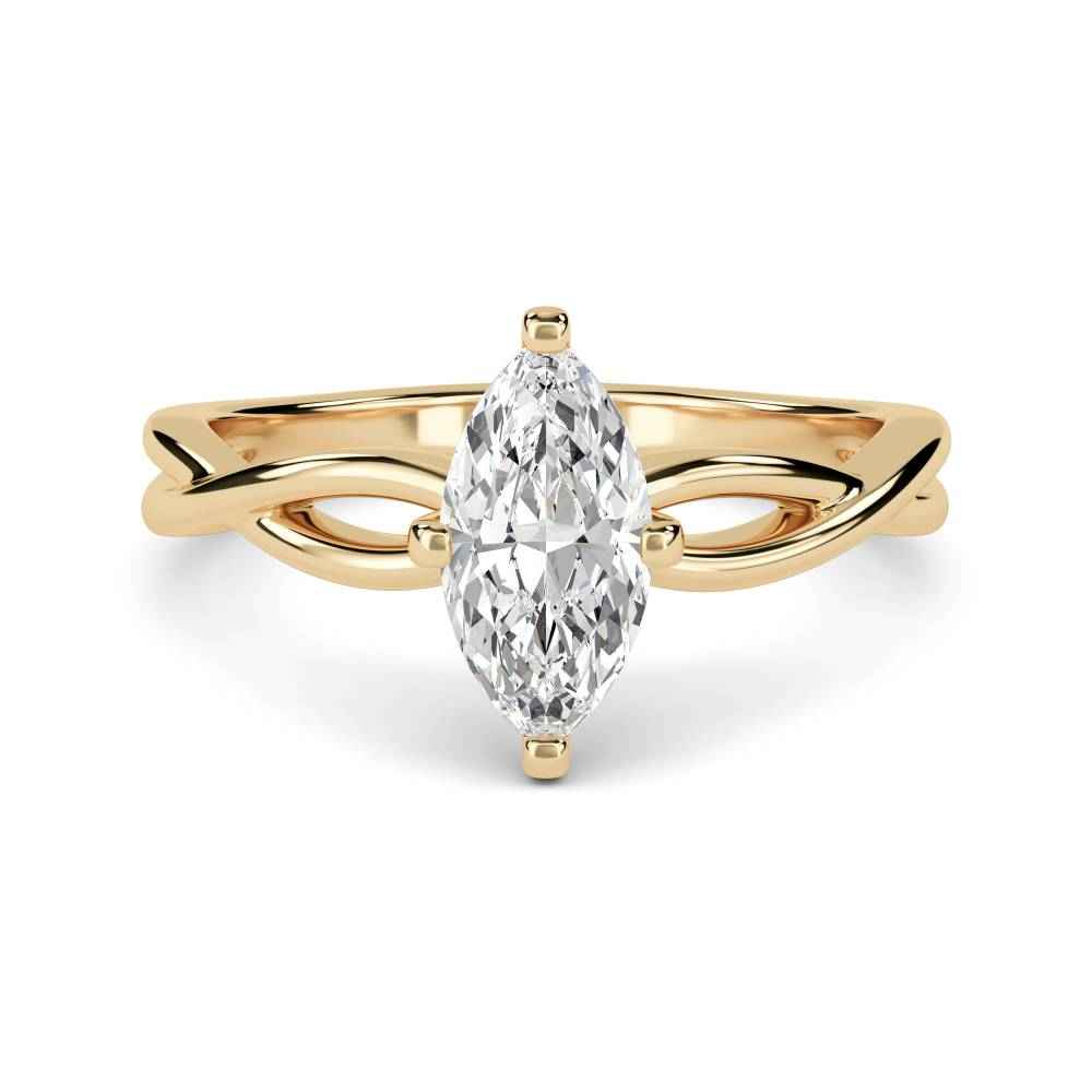 1 Carat Marquise Cut Criss Cross Moissanite Ring in Yellow Gold