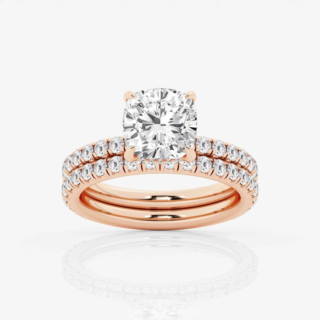 1.20 Carat Cushion Cut Moissanite Bridal Set Ring in Yellow Gold With Accent
