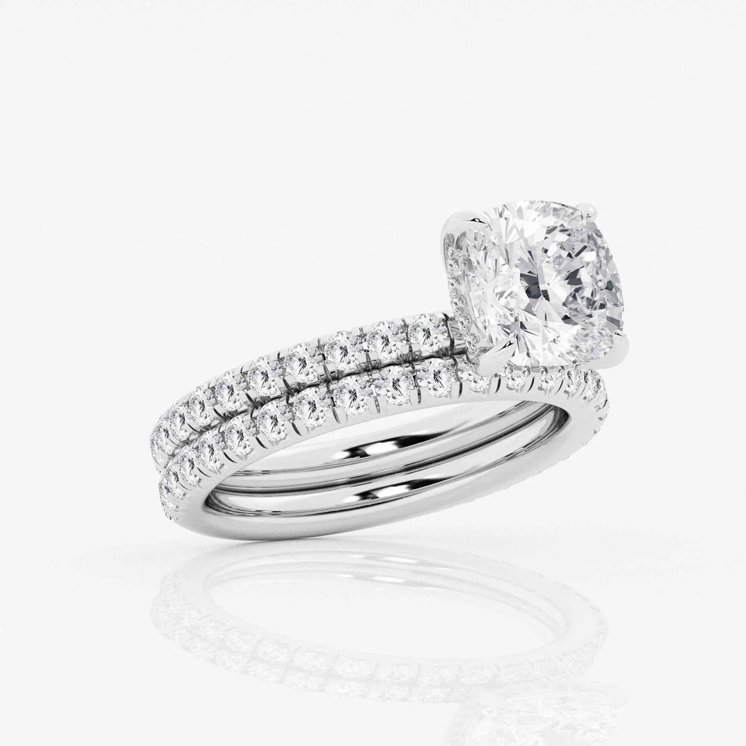 1.20 Carat Cushion Cut Moissanite Bridal Set Ring in Yellow Gold With Accent