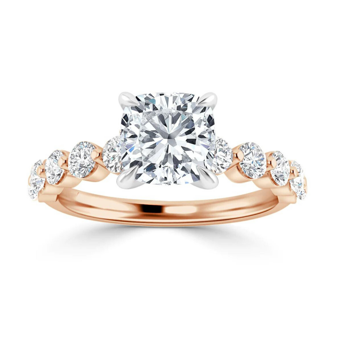 2.50 Carat Cushion Cut Bezel Set Moissanite Ring in Rose Gold