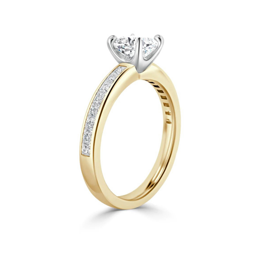 2.50 Carat Cushion Cut Moissanite Engagement Ring in Yellow Gold