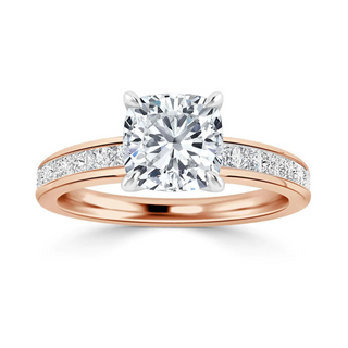 2.5 Carat Cushion Cut Moissanite Engagement Ring in Yellow Gold