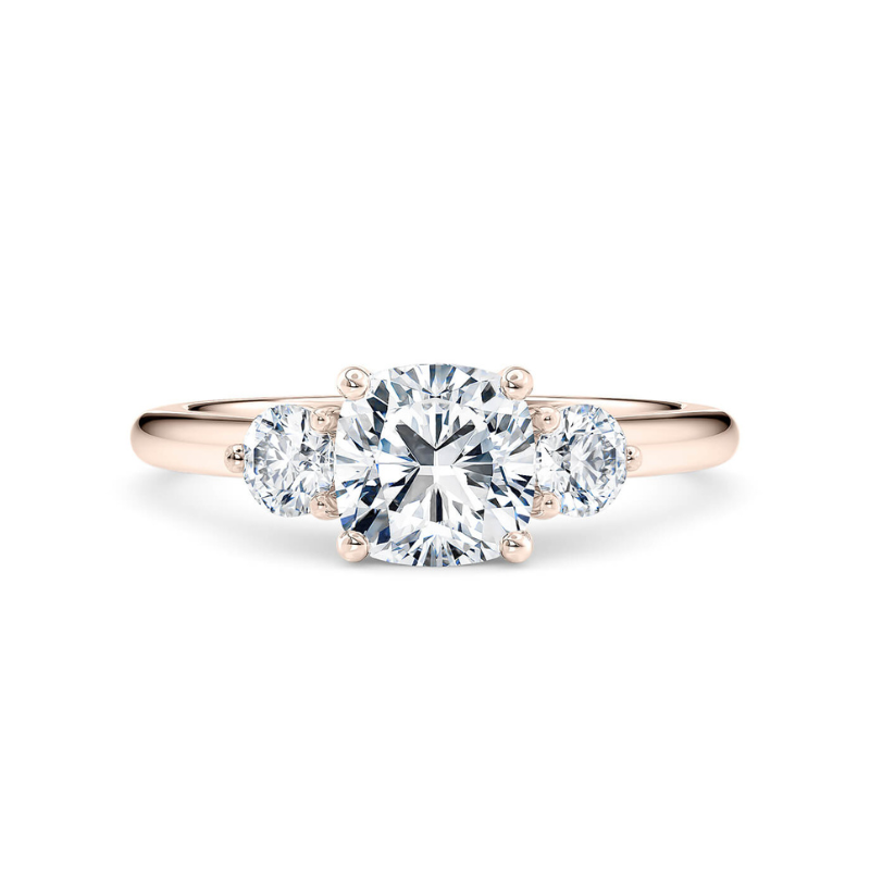 2 Carat Cushion And Round Cut Three Stone Moissanite Ring in White Gold