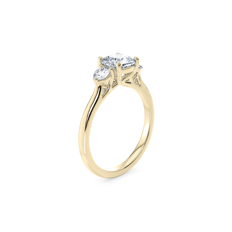2 Carat Cushion And Round Cut Three Stone Moissanite Ring in White Gold