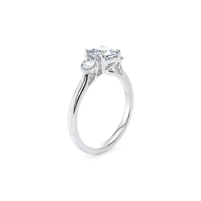 2 Carat Cushion And Round Cut Three Stone Moissanite Ring in White Gold