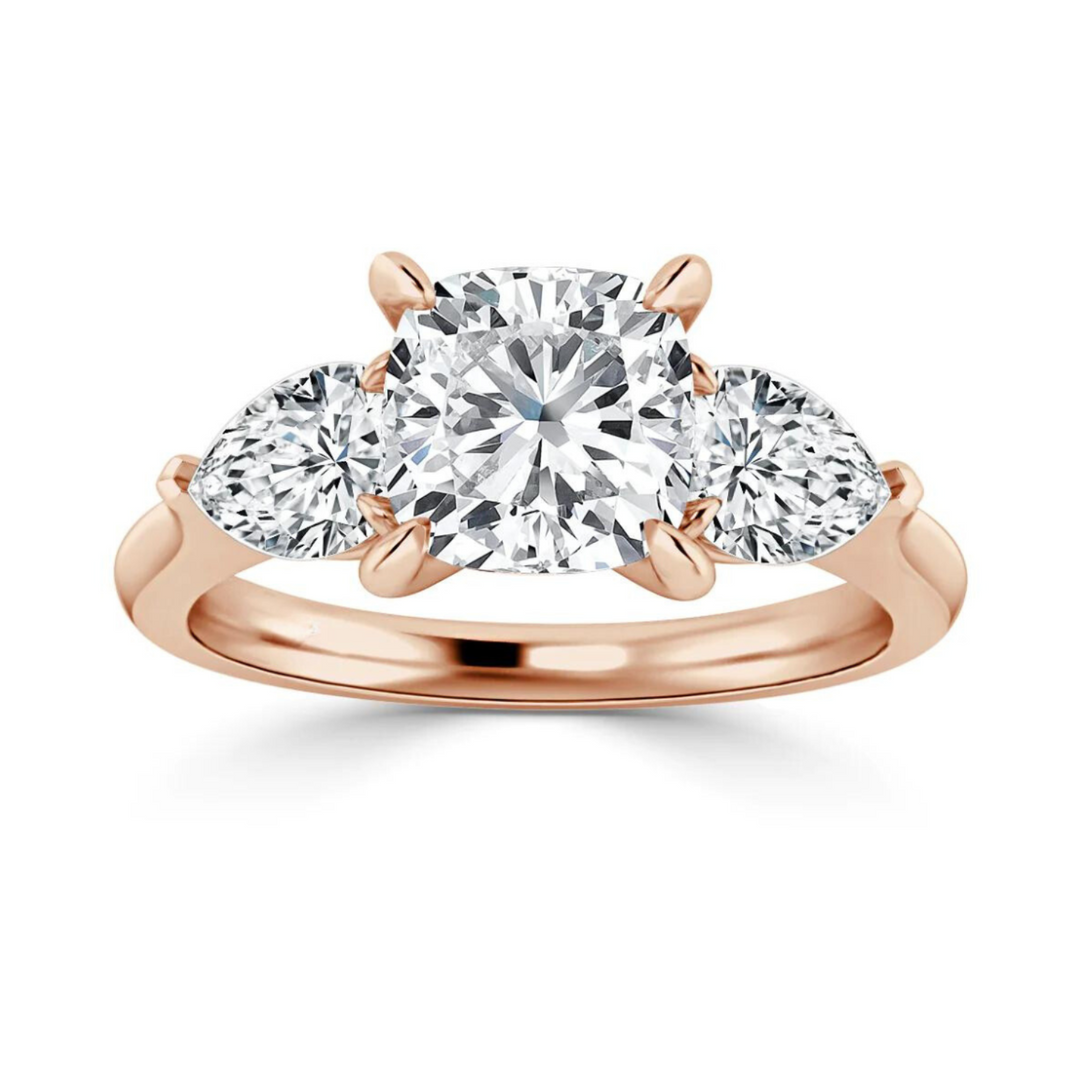 2.50 Carat Cushion Cut Three Stone Moissanite Ring in White Gold