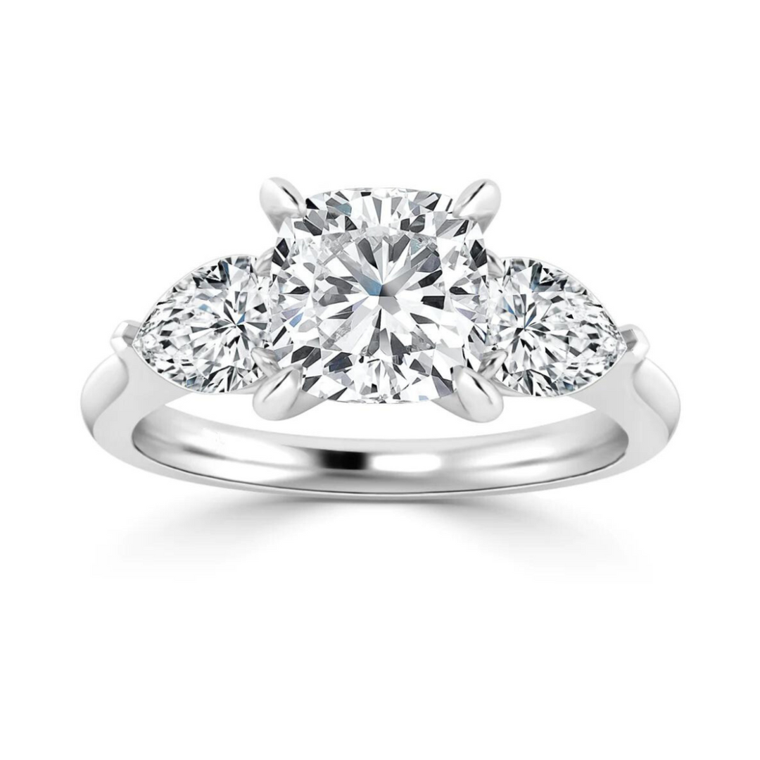 2.50 Carat Cushion Cut Three Stone Moissanite Ring in White Gold
