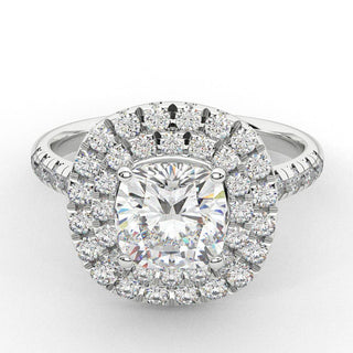 1.5 Ct Cushion Cut Double Halo Moissanite Ring in Yellow Gold