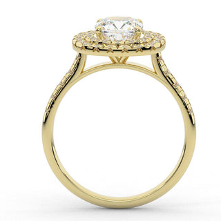 1.5 Ct Cushion Cut Double Halo Moissanite Ring in Yellow Gold