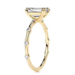 1.50 Carat Emerald Cut Double Prong Solitaire Moissanite Ring in Yellow Gold