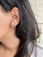 Load image into Gallery viewer, 1 Ct Emerald Cut Solitaire Moissanite Stud Earrings in White Gold
