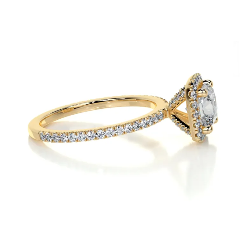 1.10 Carat Cushion Cut Moissanite Halo Engagement Ring in Rose Gold