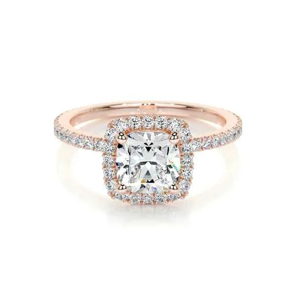 1.10 Carat Cushion Cut Moissanite Halo Engagement Ring in Rose Gold