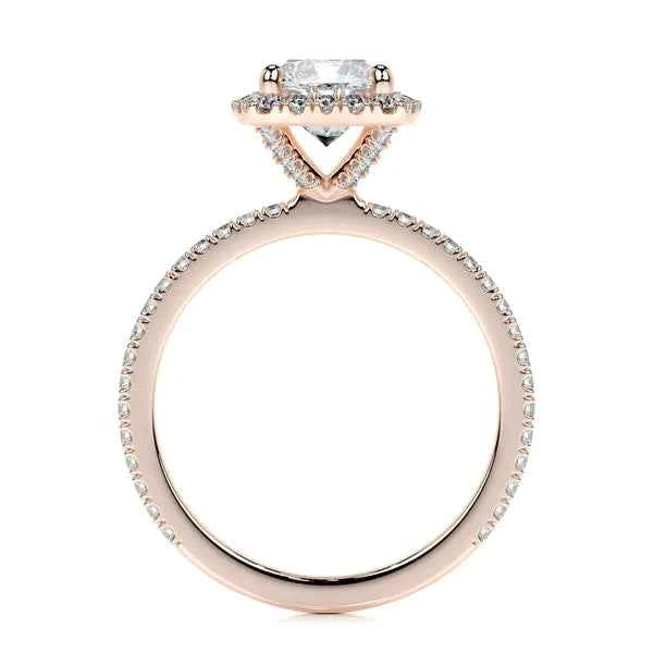 1.10 Carat Cushion Cut Moissanite Halo Engagement Ring in Rose Gold