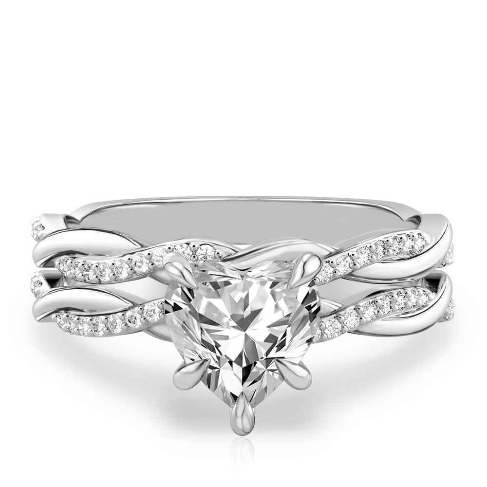 1.30 Carat Heart Shape Twisted Moissanite Bridal Set Ring in White Gold