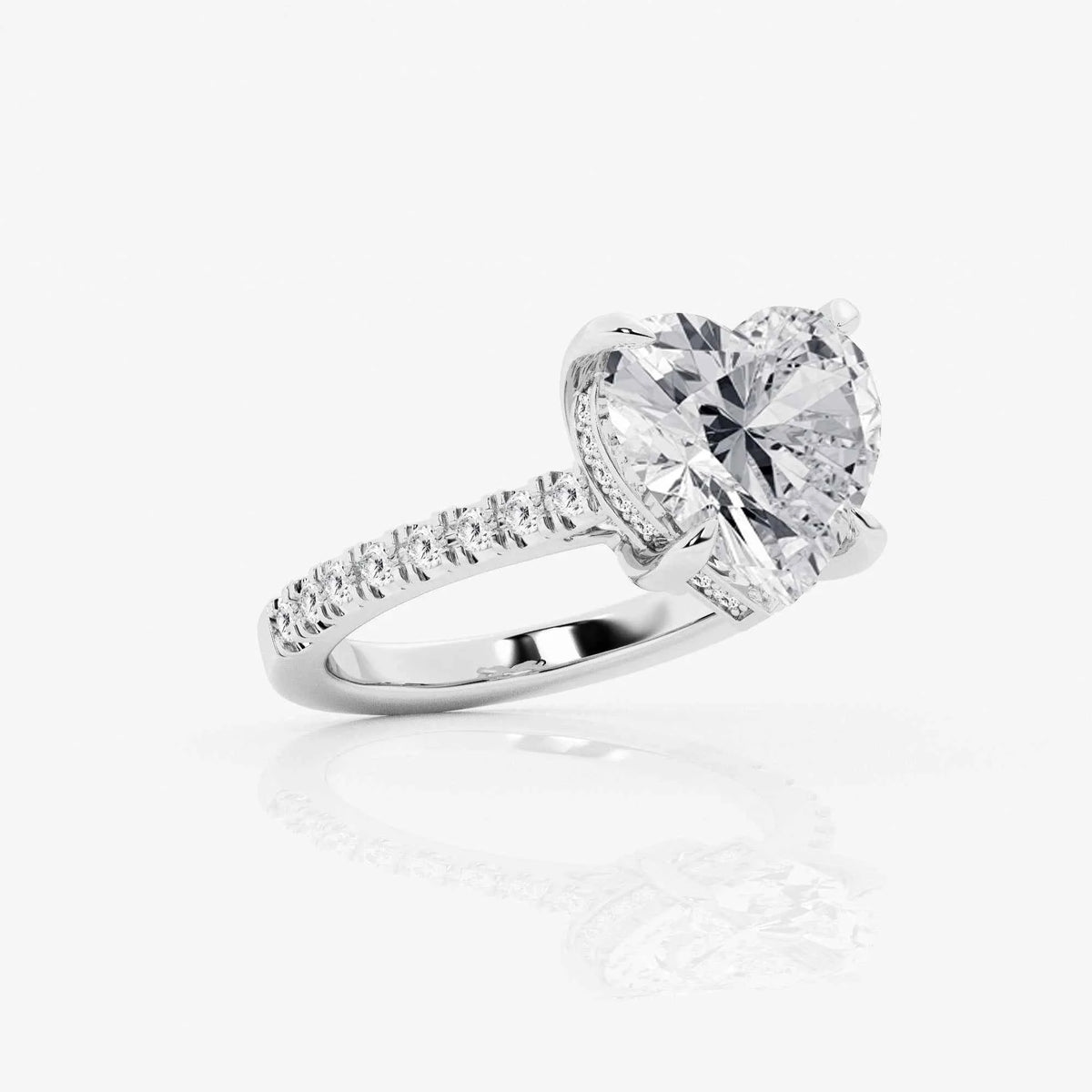 2 ct heart cut hidden halo moissanite ring in white gold
