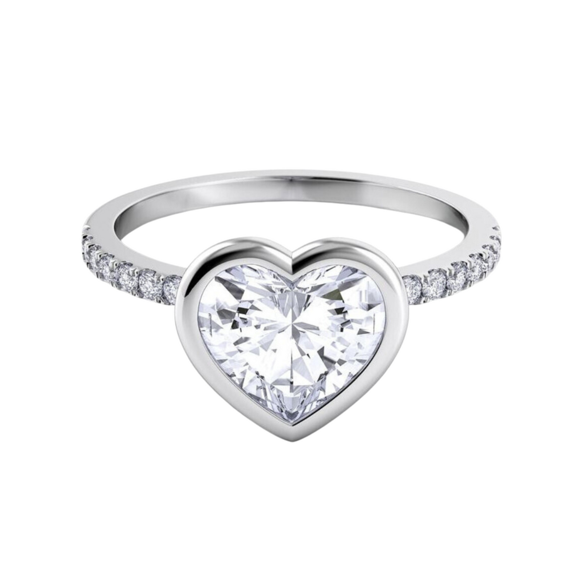Heart shape moissanite bezel set engagement ring in white gold