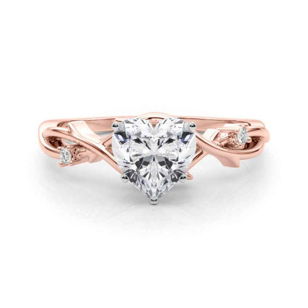 1 Carat Heart Shape Three Stone Twisted Moissanite Ring in Rose Gold