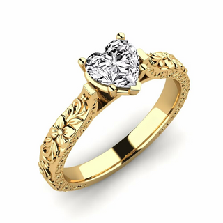 1 Carat Heart Shape Moissanite Vintage Ring in Yellow Gold