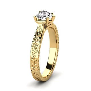 1 Carat Heart Shape Moissanite Vintage Ring in Yellow Gold