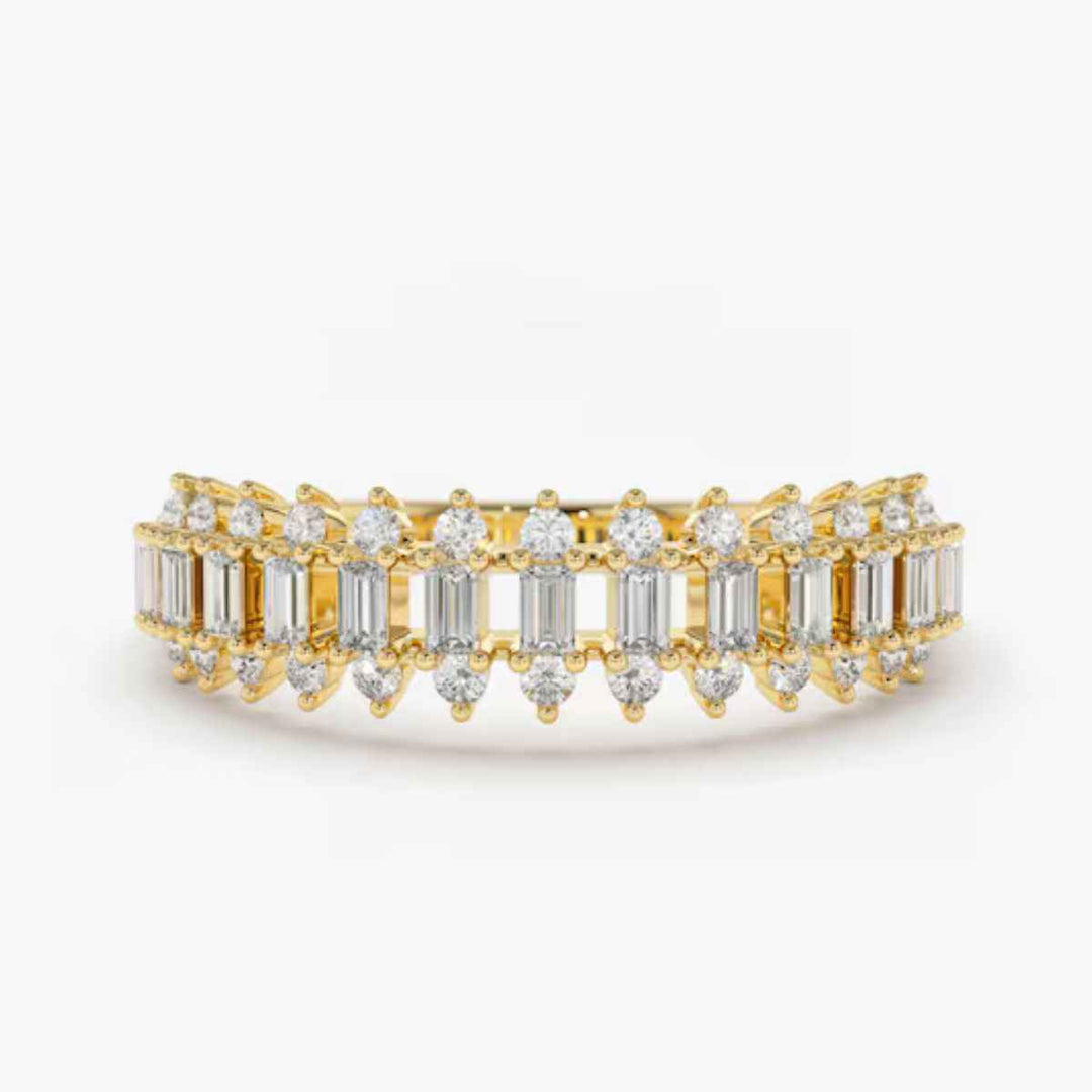 1.60 Carat Baguette & Round Cut Moissanite Wedding Band In Yellow Gold