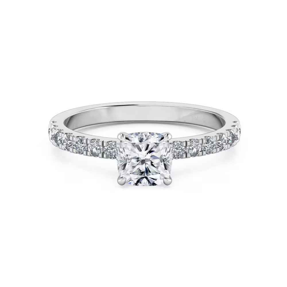 1.50 Ct Cushion Shape Prong Set Moissanite Ring in White Gold