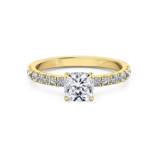 1.5 Carat Cushion Shape Solitaire Moissanite Ring in Yellow Gold