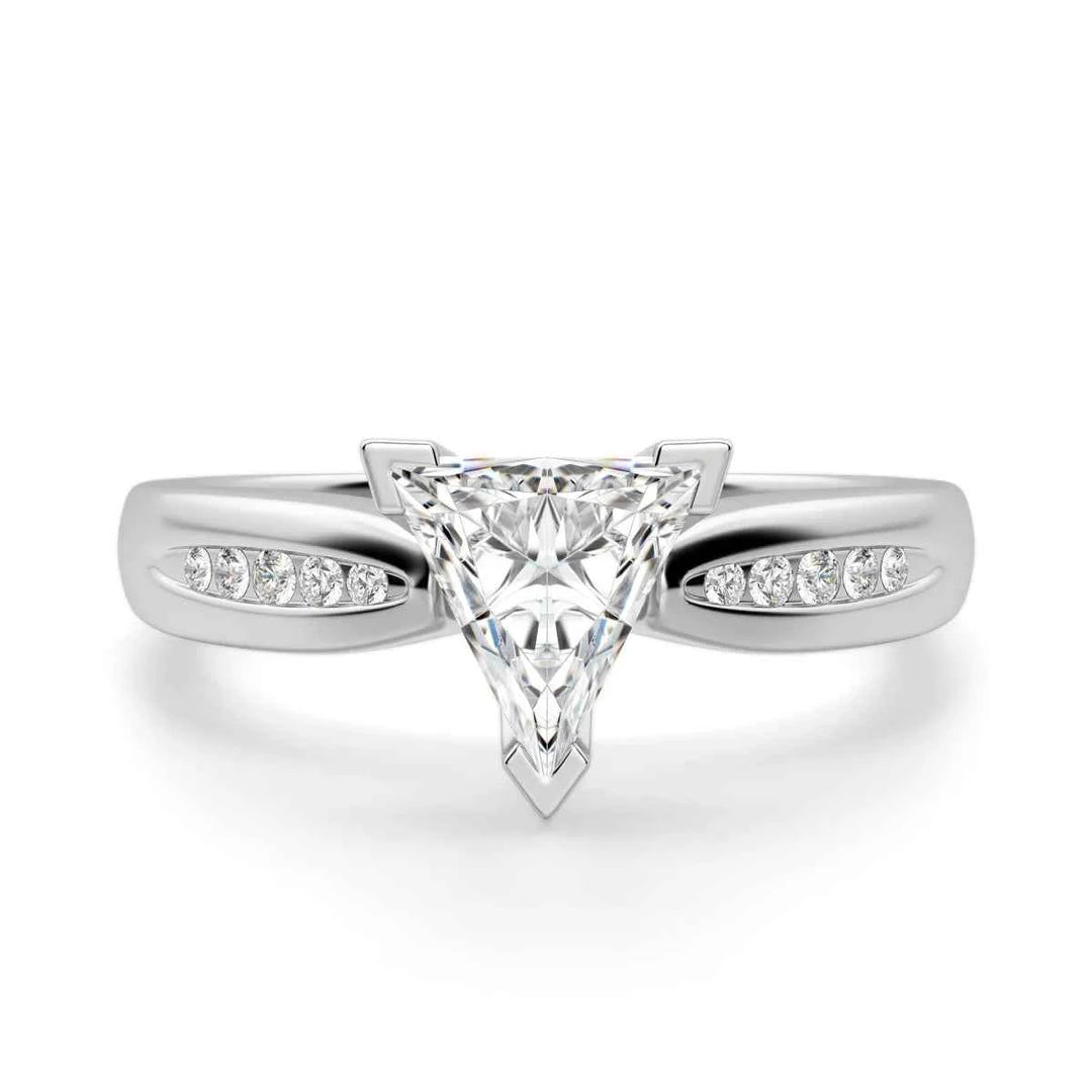 2.50 Ct Trillion Cut v Prong Moissanite Ring in White Gold