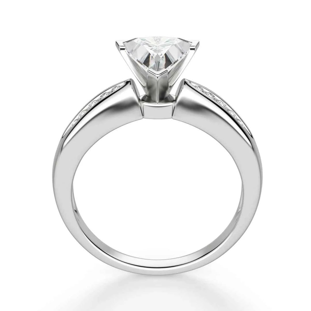 2.50 Ct Trillion Cut v Prong Moissanite Ring in White Gold