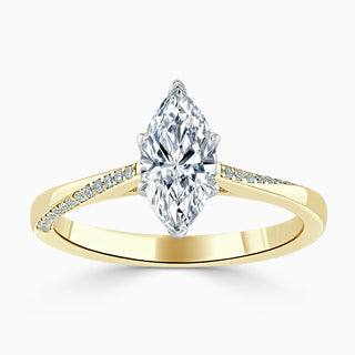 1.7 Carat Marquise Cut Moissanite Cathedral Ring in Yellow Gold
