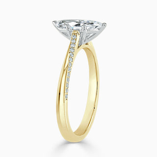 1.7 Carat Marquise Cut Moissanite Cathedral Ring in Yellow Gold
