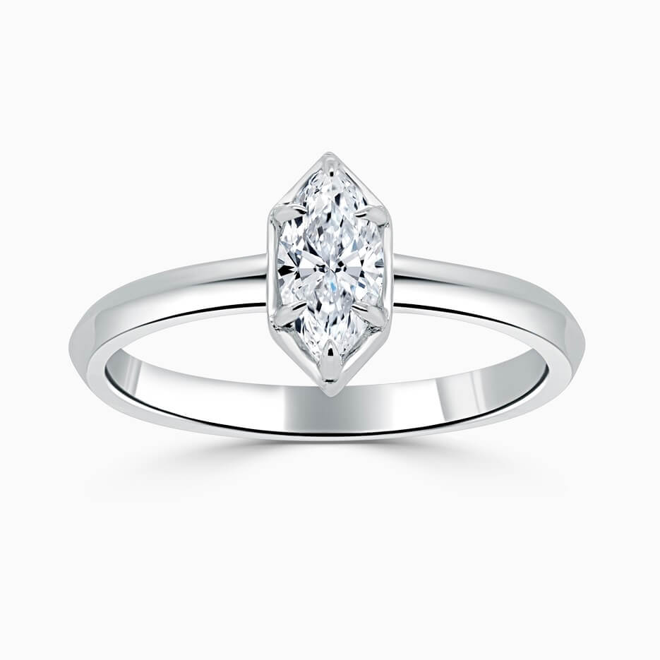 1 carat marquise cut bezel set solitaire moissanite ring in white gold
