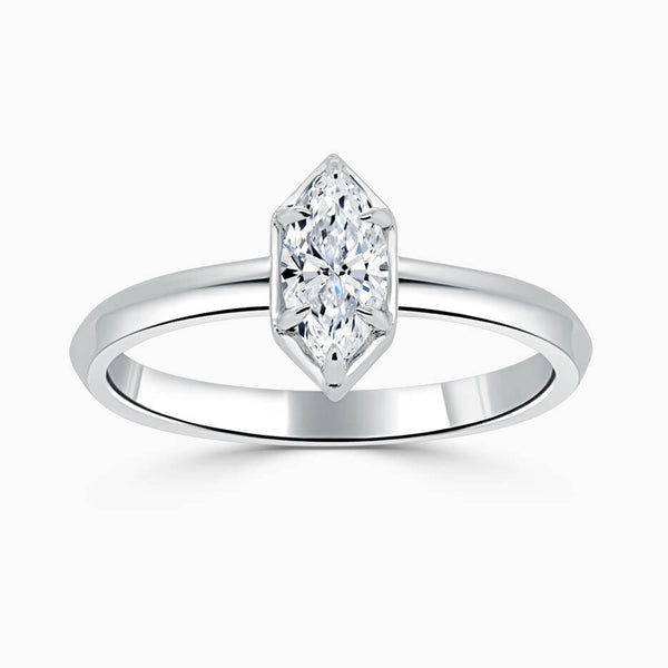 1 Carat Marquise Cut Bezel Set Solitaire Moissanite Ring in White Gold